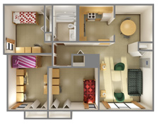 2 Private and 1 shared bedroom apartment in Cougar Village