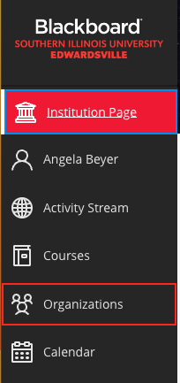 Organizations in the Left Menu of Blackboard