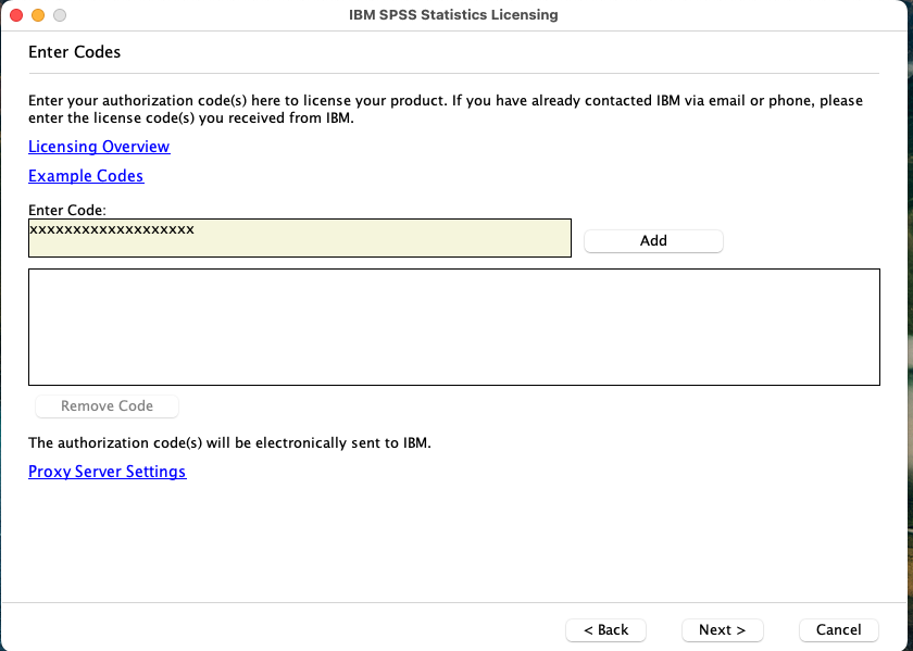 spss enter auth code