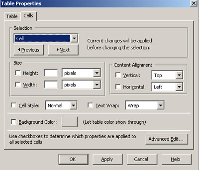 Table Properties