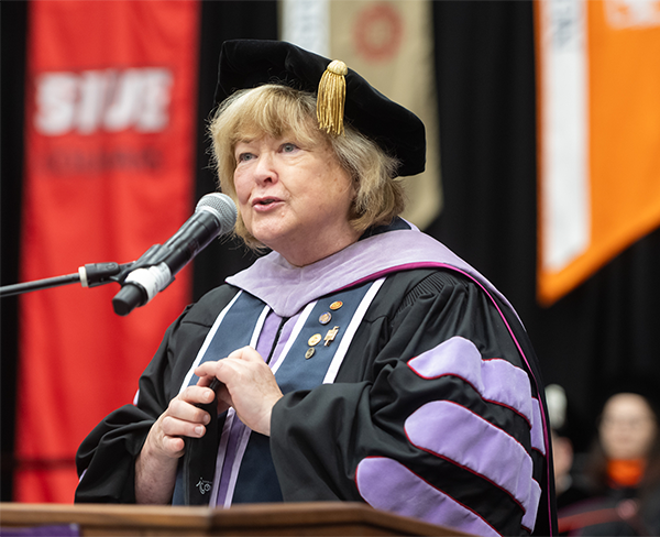 Dr Ann Boyle speaks from the podium