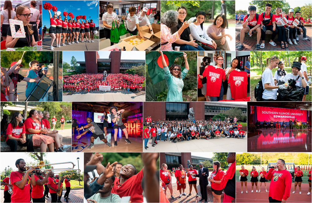 Collage of photos of happy students faculty and staff from welcome weekend and convocation