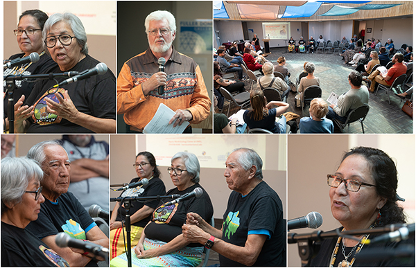 Collage of photos of speakers and audience at dialogue event