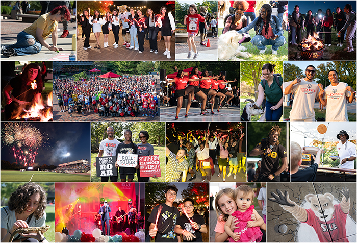 Collage of photos of students and families celebrating on SIUE campus