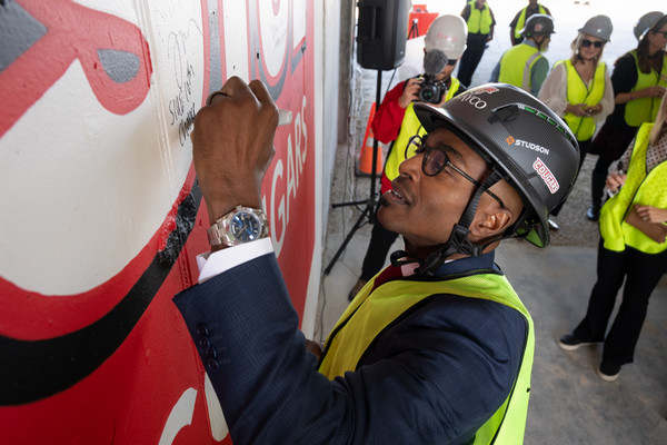 James T Minor signing wall at Topping Out Ceremony