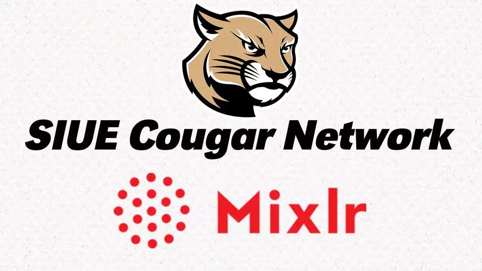 Graphic of Cougar logo with text that reads SIUE Cougar Network and the Mixlr logo